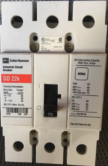 Cutler-Hammer GD3070S4 70A Circuit Breaker- Refurbished