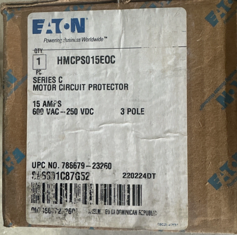 Eaton HMCPS015E0C 15Amp Circuit Breaker/Motor Circuit Protector-New in Box